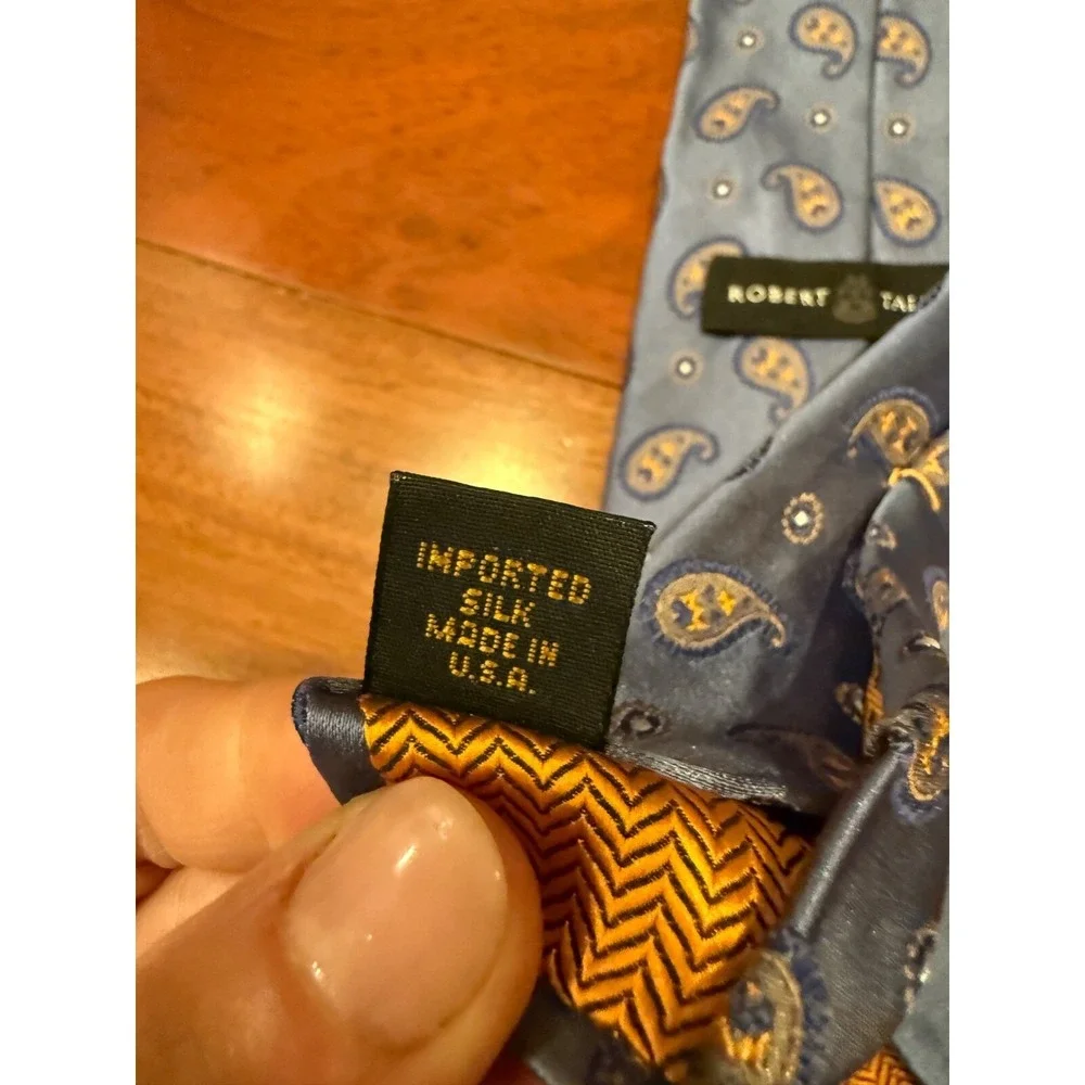 Robert Talbott Paisley Silk Tie Blue w/Orange‎ Made in USA 61